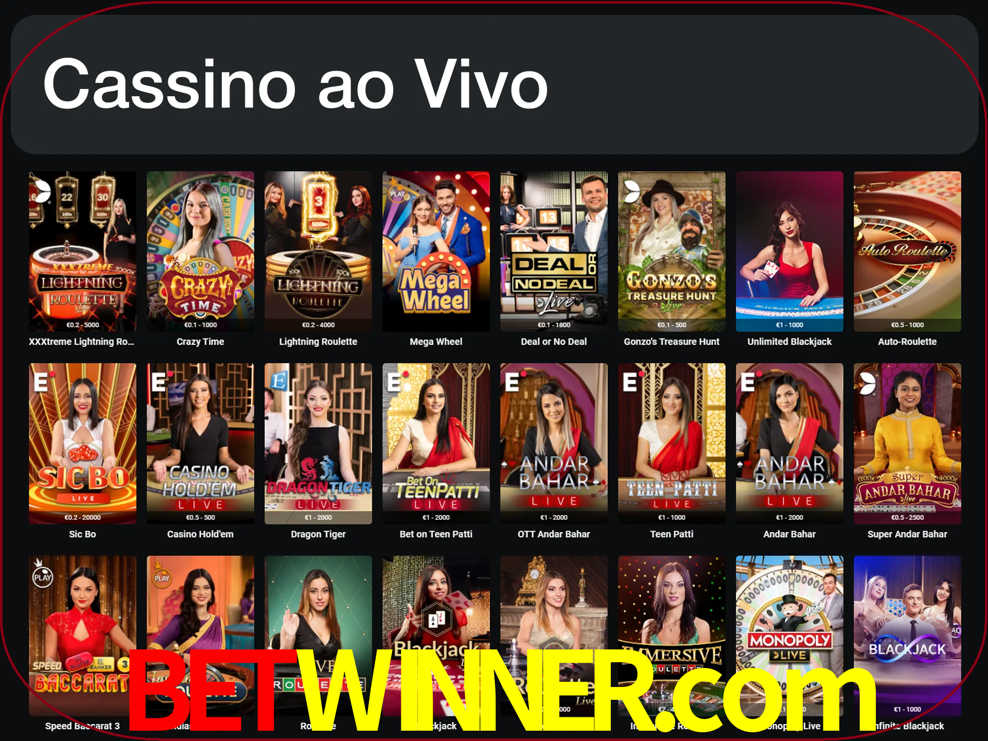 Jogue jogos de cassino com um verdadeiro dealer.