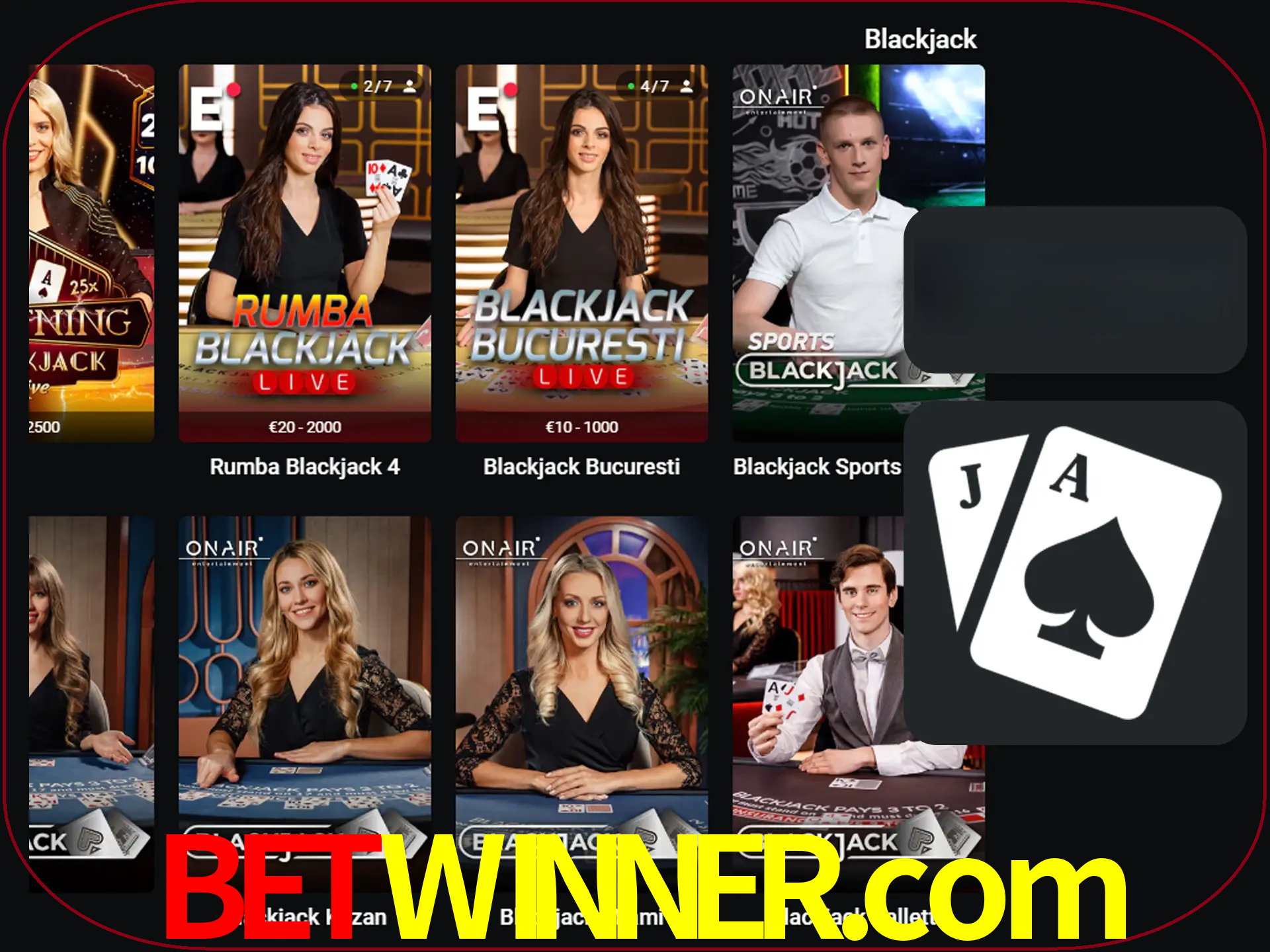 Escolha uma mesa completa de jogadores de blackjack.